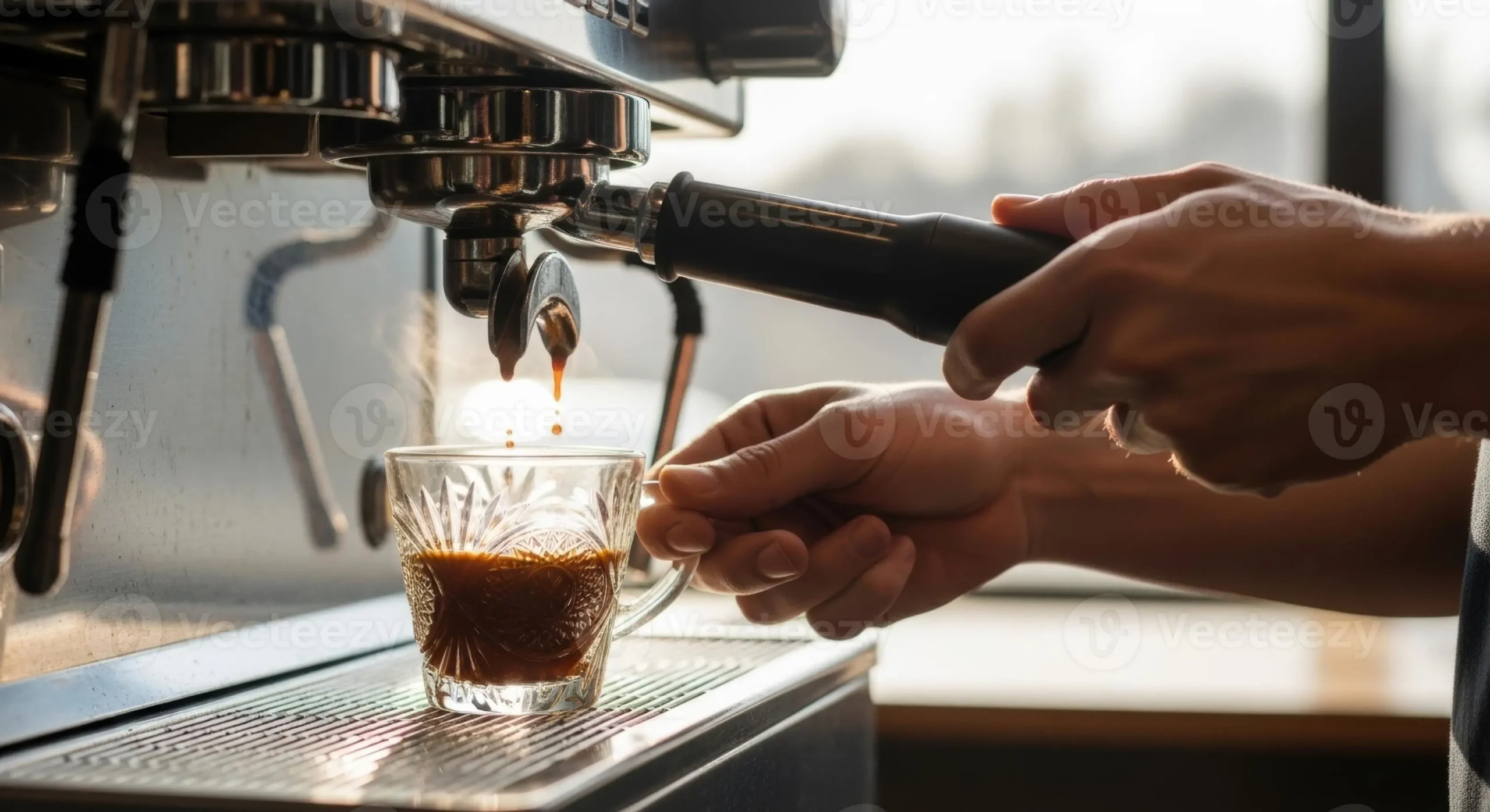 Barista preparando espresso em cafeteria