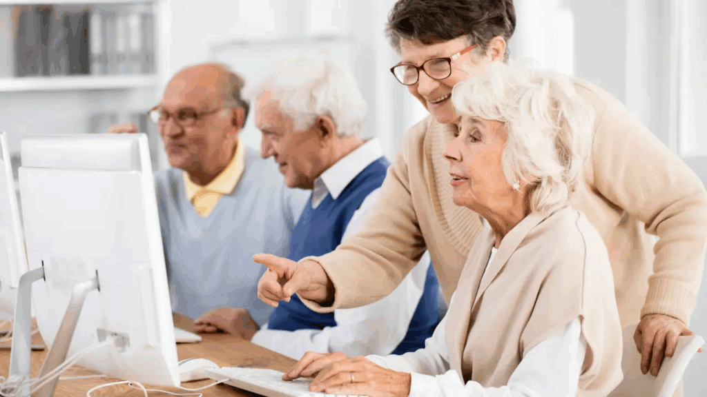 Aula de uso seguro da internet para idosos