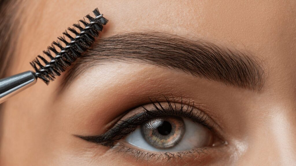 Profissional fazendo design de sobrancelhas em cliente — curso do Senac