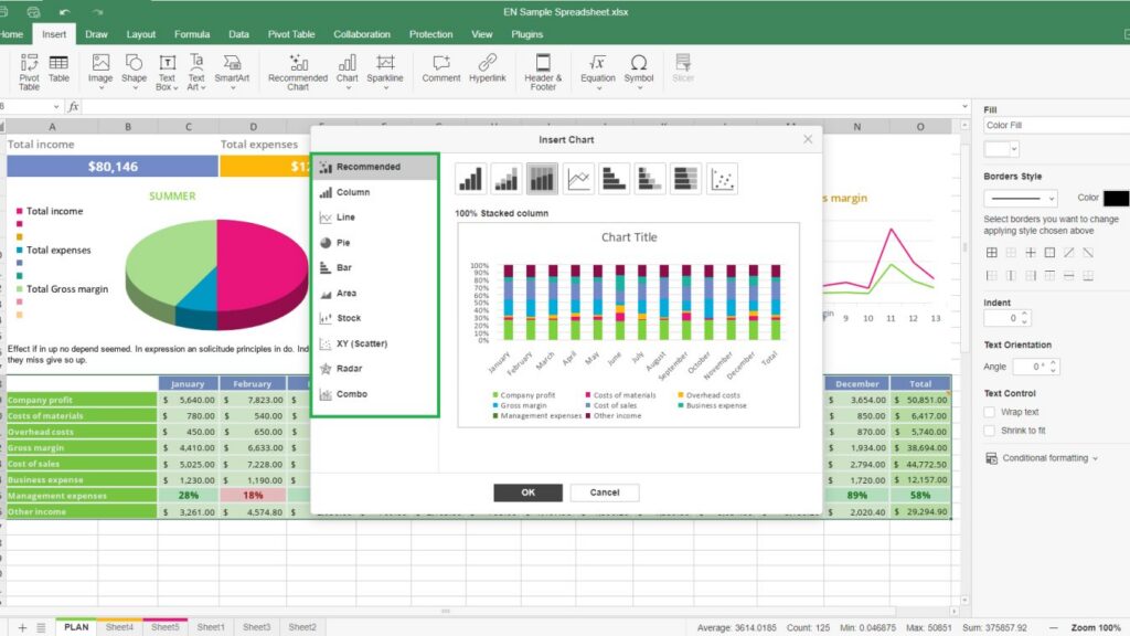 Planilha do Excel com gráficos — curso de Excel Avançado do Senac
