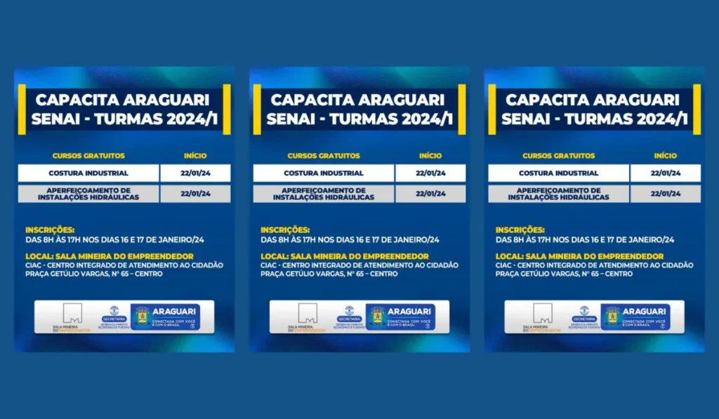Senac em Araguari: cursos gratuitos na unidade mais próxima e EAD